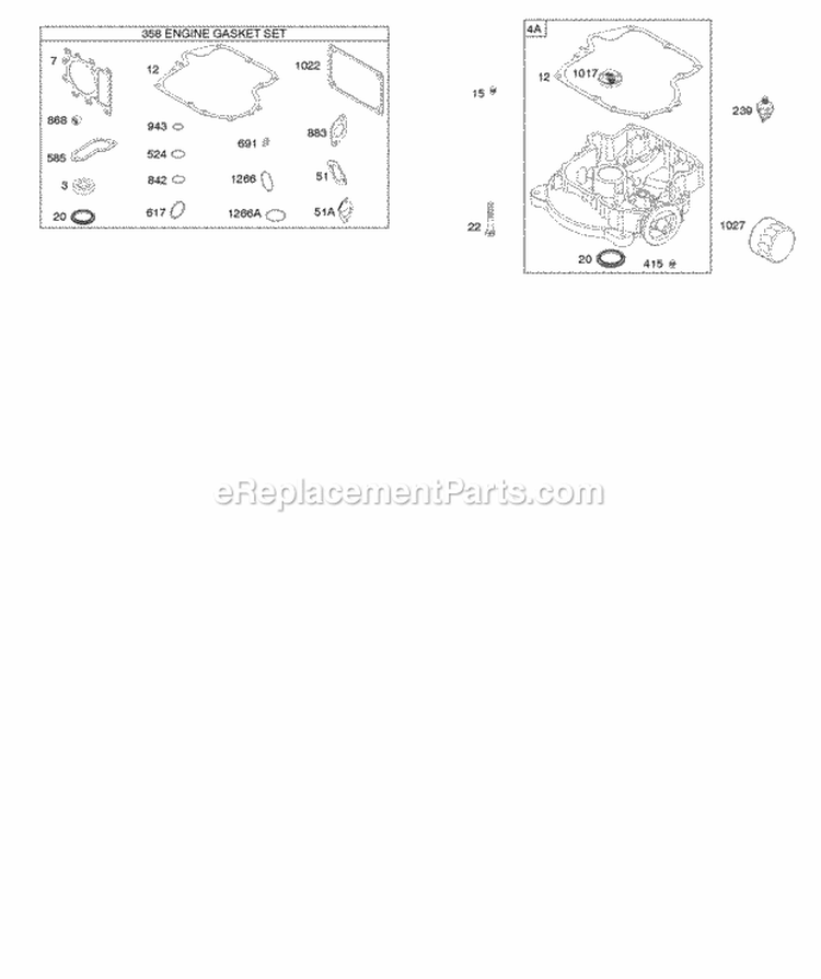 Engine Sump Gasket Set - Engine Diagram and Parts List for 31Q777-0036-E1  Briggs and Stratton Engine